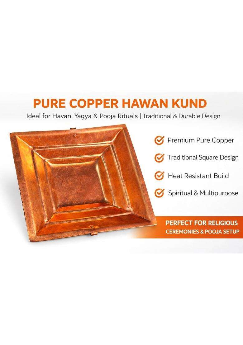 Pure Copper Hawan Kund with Havan Samagri Use Traditional Yagya Kund for Pooja Griha Pravesh and Rituals - Indya