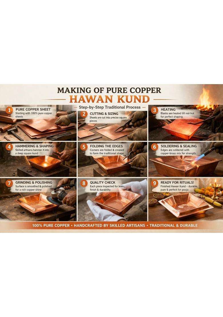Pure Copper Hawan Kund with Havan Samagri Use Traditional Yagya Kund for Pooja Griha Pravesh and Rituals - Indya