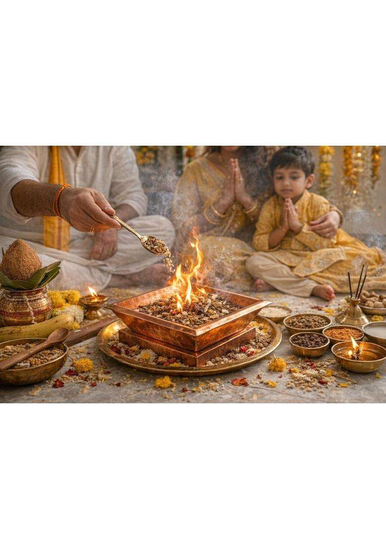 Pure Copper Hawan Kund with Havan Samagri Use Traditional Yagya Kund for Pooja Griha Pravesh and Rituals - Indya