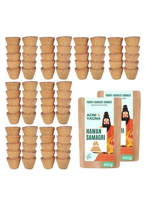 Triveni Organics Cow Dung Empty Sambrani Dhoop Cups 360Pcs with Hawan Samagri 900GM