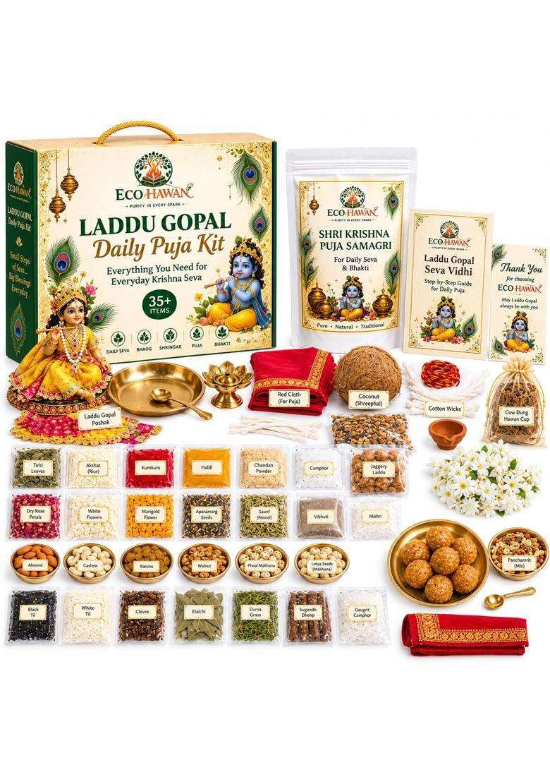 ECO Hawan Multicolour Laddu Gopal Daily Puja Kit Everything You Need for Everyday Krishna Seva - Indya