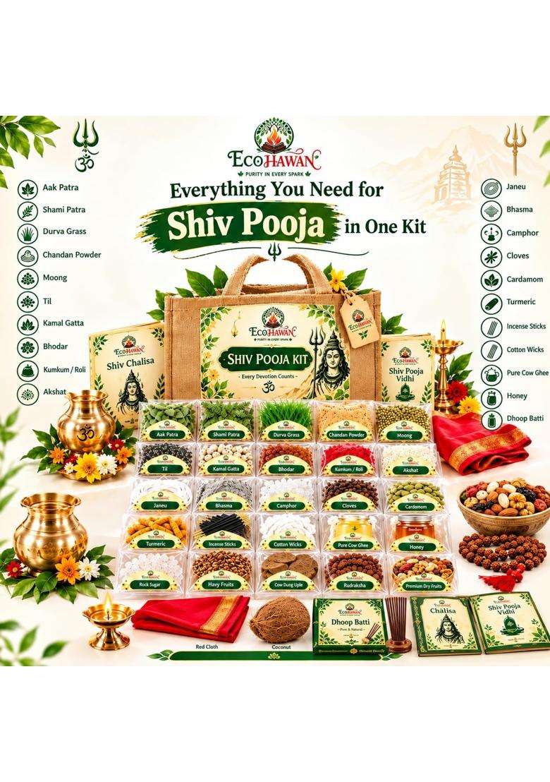 ECO Hawan Multicolour Shiv Pooja Kit 35 Plus Complete Pooja Items Mahadev Shivling Abhishek Kit - Indya
