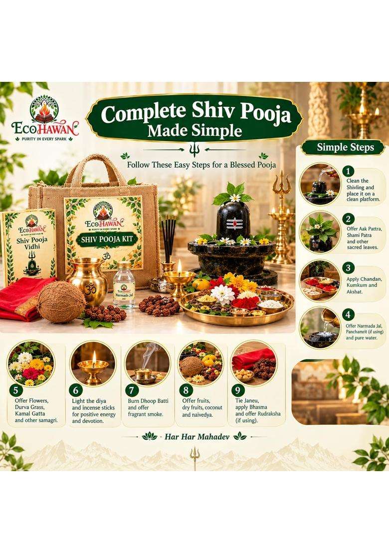 ECO Hawan Multicolour Shiv Pooja Kit 35 Plus Complete Pooja Items Mahadev Shivling Abhishek Kit - Indya