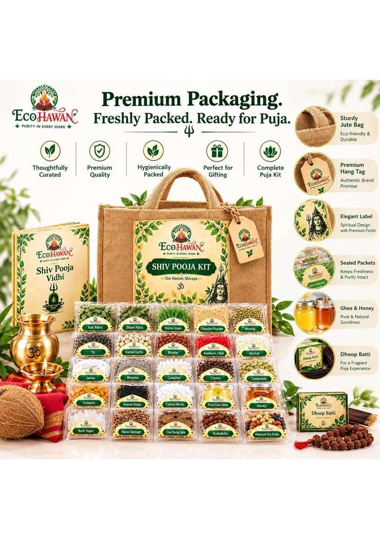 ECO Hawan Multicolour Shiv Pooja Kit 35 Plus Complete Pooja Items Mahadev Shivling Abhishek Kit - Indya