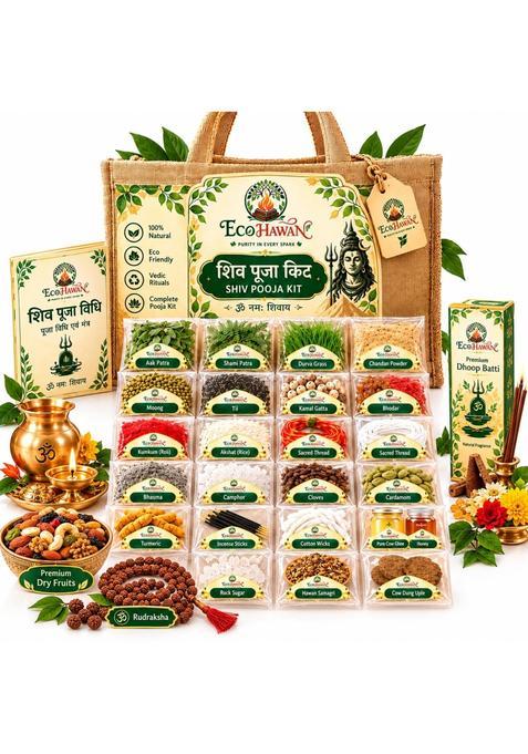 ECO Hawan Multicolour Shiv Pooja Kit 35 Plus Complete Pooja Items Mahadev Shivling Abhishek Kit