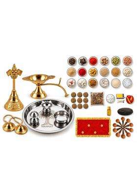 Multicolour Essential Navratri Diwali Pooja Samagri Kit with Thali 1 Essential Pooja Kit