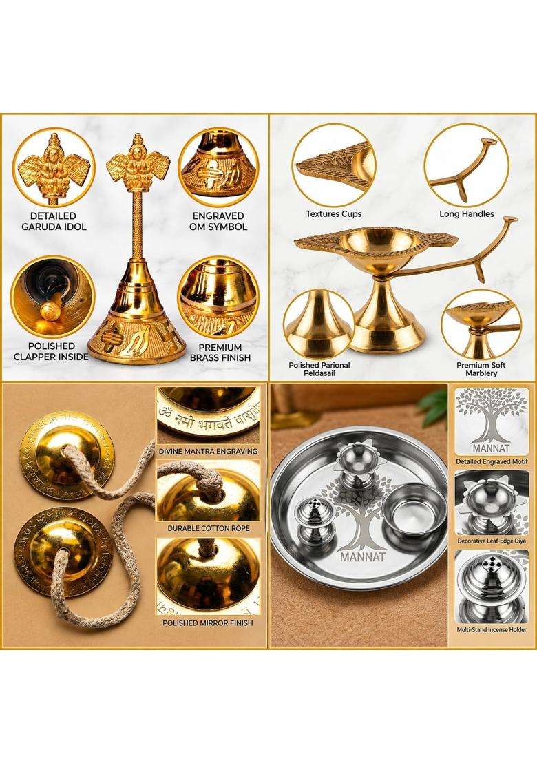 Multicolour Essential Navratri Diwali Pooja Samagri Kit with Thali 1 Essential Pooja Kit - Indya