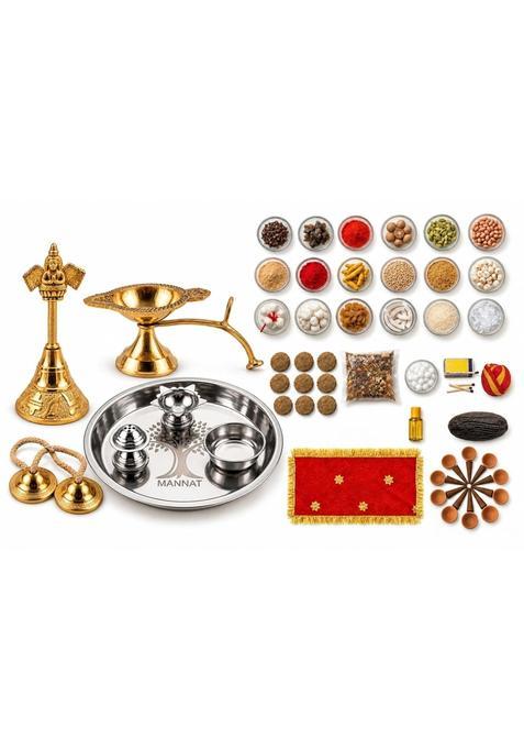 Multicolour Essential Navratri Diwali Pooja Samagri Kit with Thali 1 Essential Pooja Kit