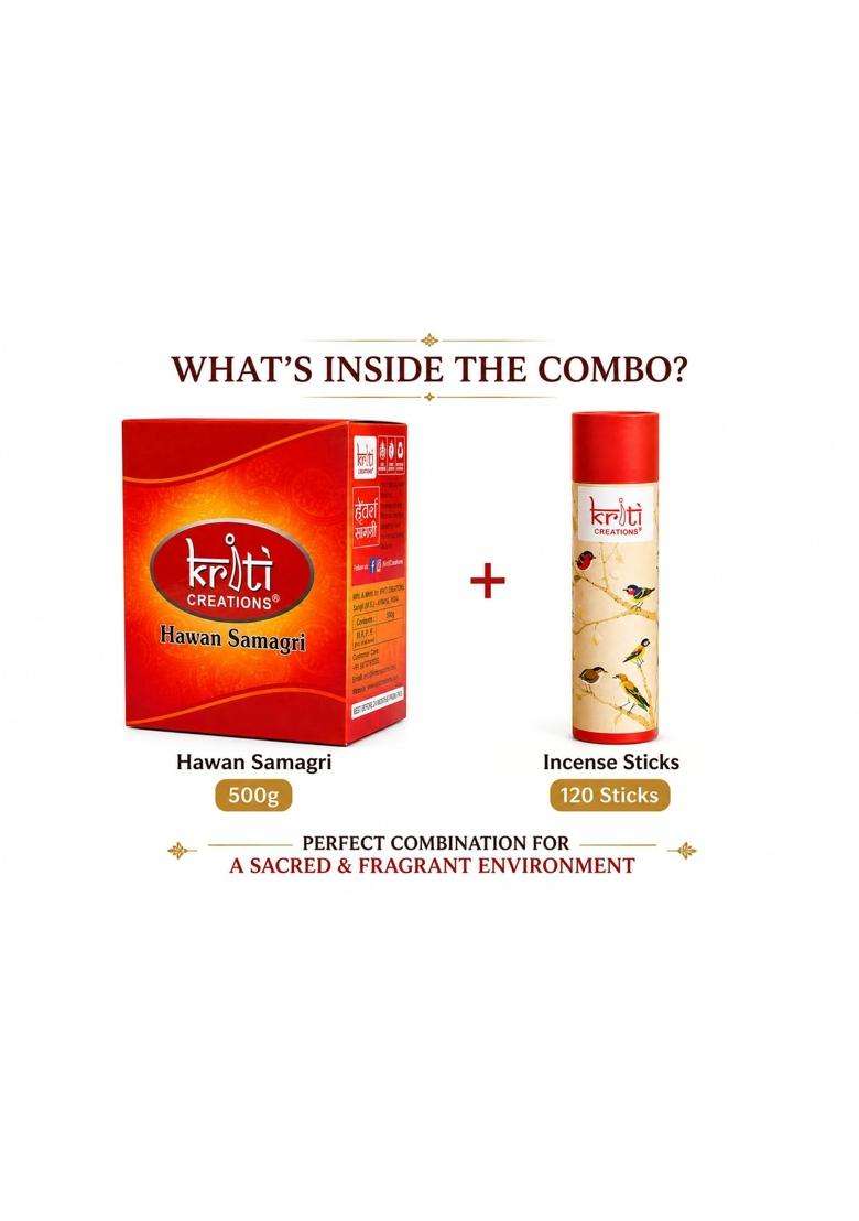 Kriti Creations Hawan Samagri 500GM with Musk Rose and Citronella Incense Dhoop Cones Combo Pack for Puja - Indya