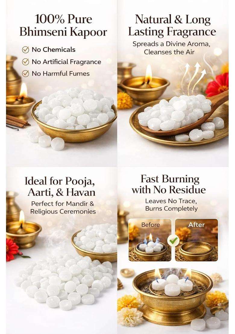 Razan Camphor Tablets for Pooja Bhimseni Pure 1000G - Indya