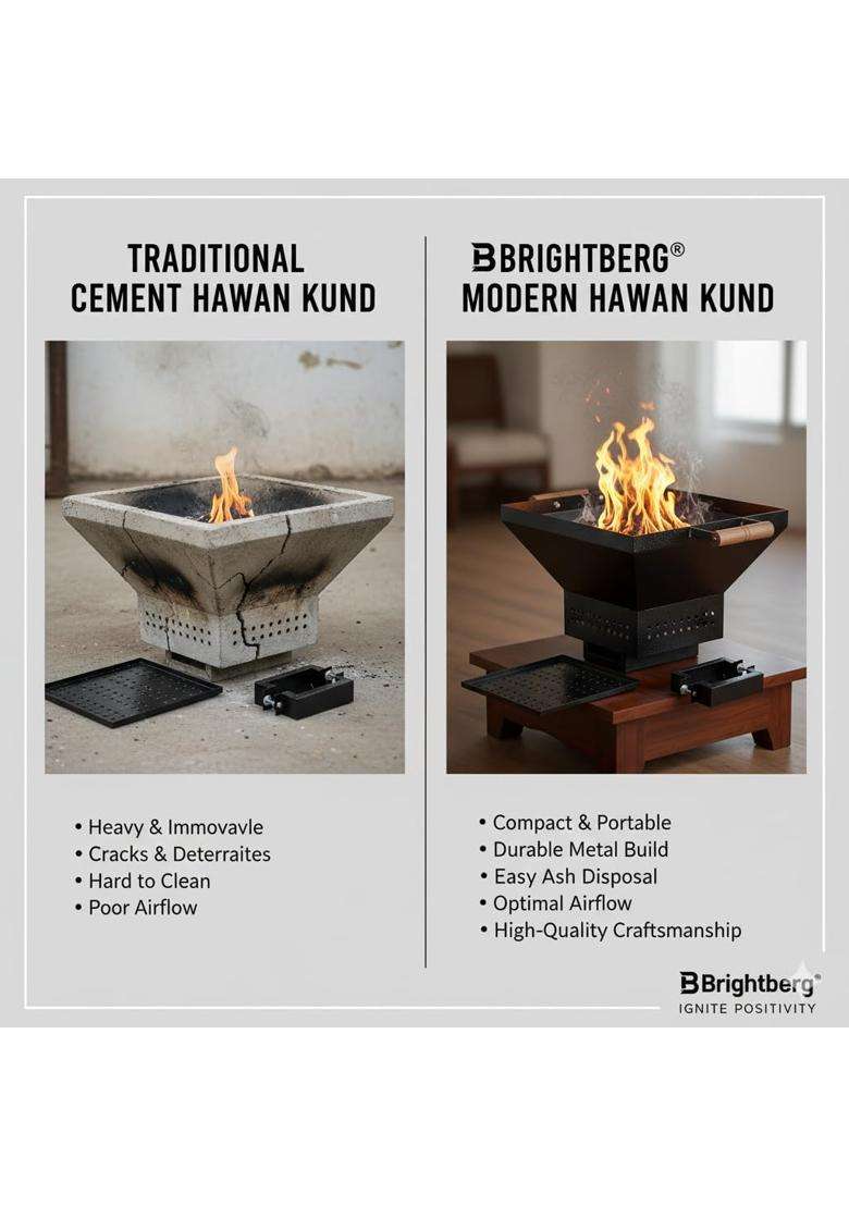 Brightberg Black Havan Kund CRC Seat Pawder Coating Body for Home and Mander Hanuman Pooja and Laxmi Pooja All - Indya