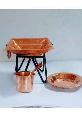 Aditya Shopping Copper Havan Kund with Iron Stand Copper Ppanchpatra Copper Achmani