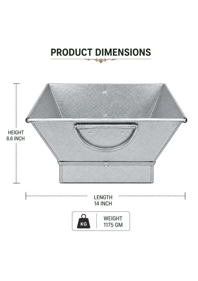 Pure Source India Silver Galvanized Iron Hawan Kund with Handle for Havan Yagya and Pooja - Indya