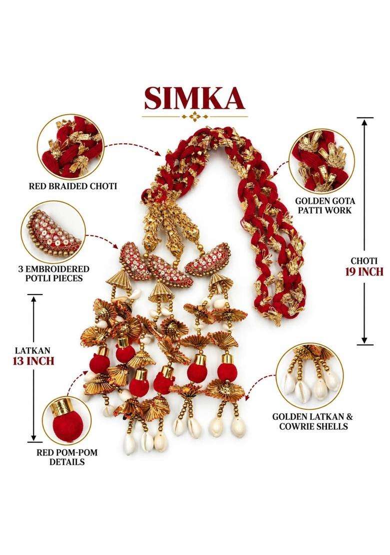 Simka Duble Mirror Heavy Design Punjabi Paranda with Golden Gotapatti Dori Hair Accessories Extension Braid - Indya