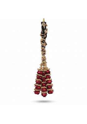 Forever Trend Traditional Red Rose Pranda for Women 30 Inch Handmade Punjabi Prandi Hair Accessory with Floral