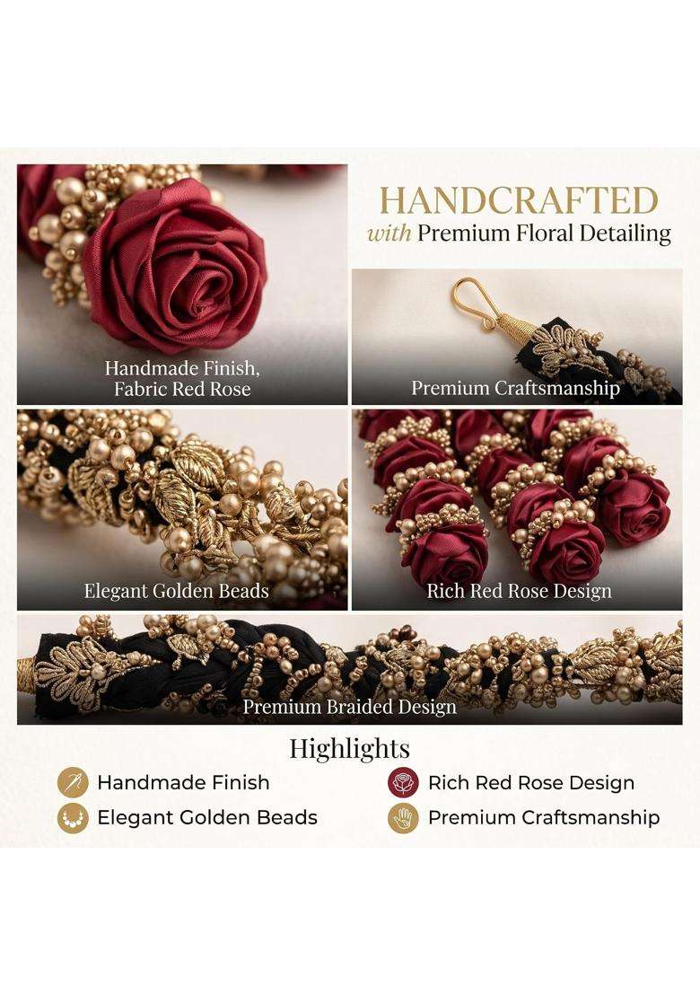 Forever Trend Traditional Red Rose Pranda for Women 30 Inch Handmade Punjabi Prandi Hair Accessory with Floral - Indya