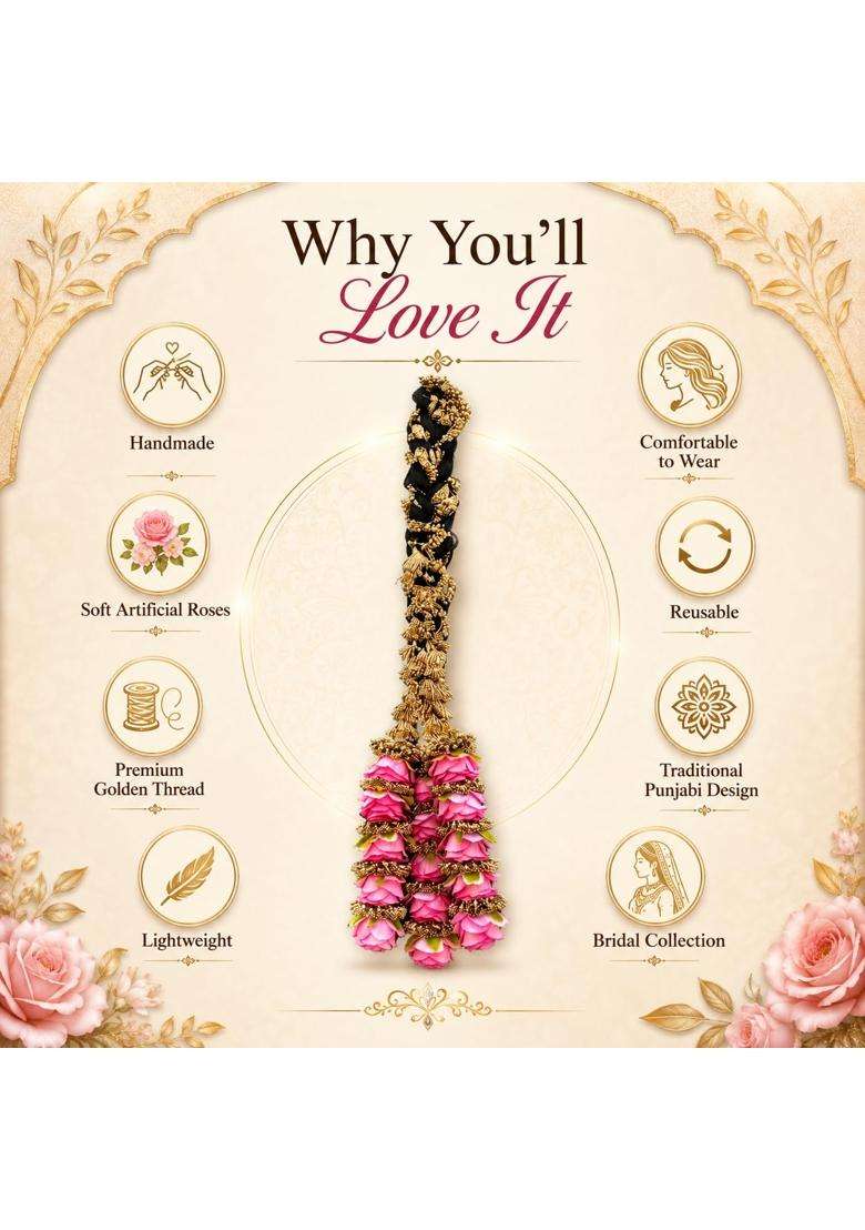 Forever Trend 26 Pink Rose Hair Pranda 30 Inch Punjabi Paranda - Indya