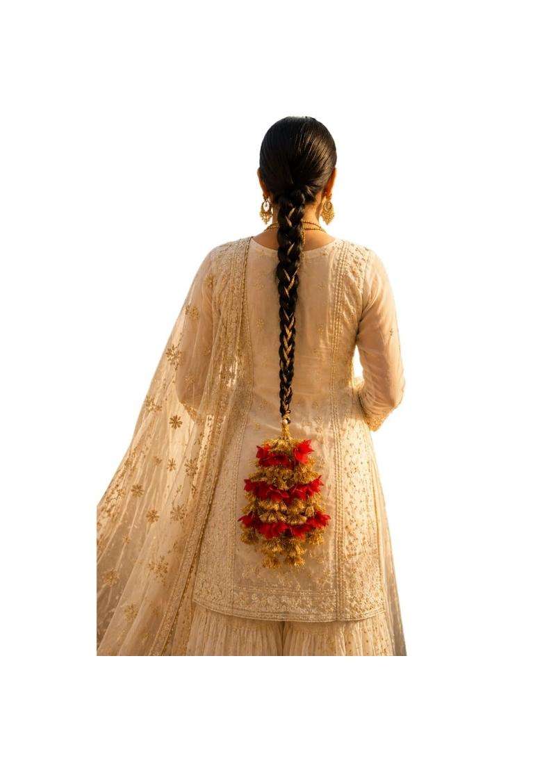 Forever Trend Handmade Punjabi Paranda for Women Traditional Red Mirchi Hair Parandi with Gold Accents - Indya