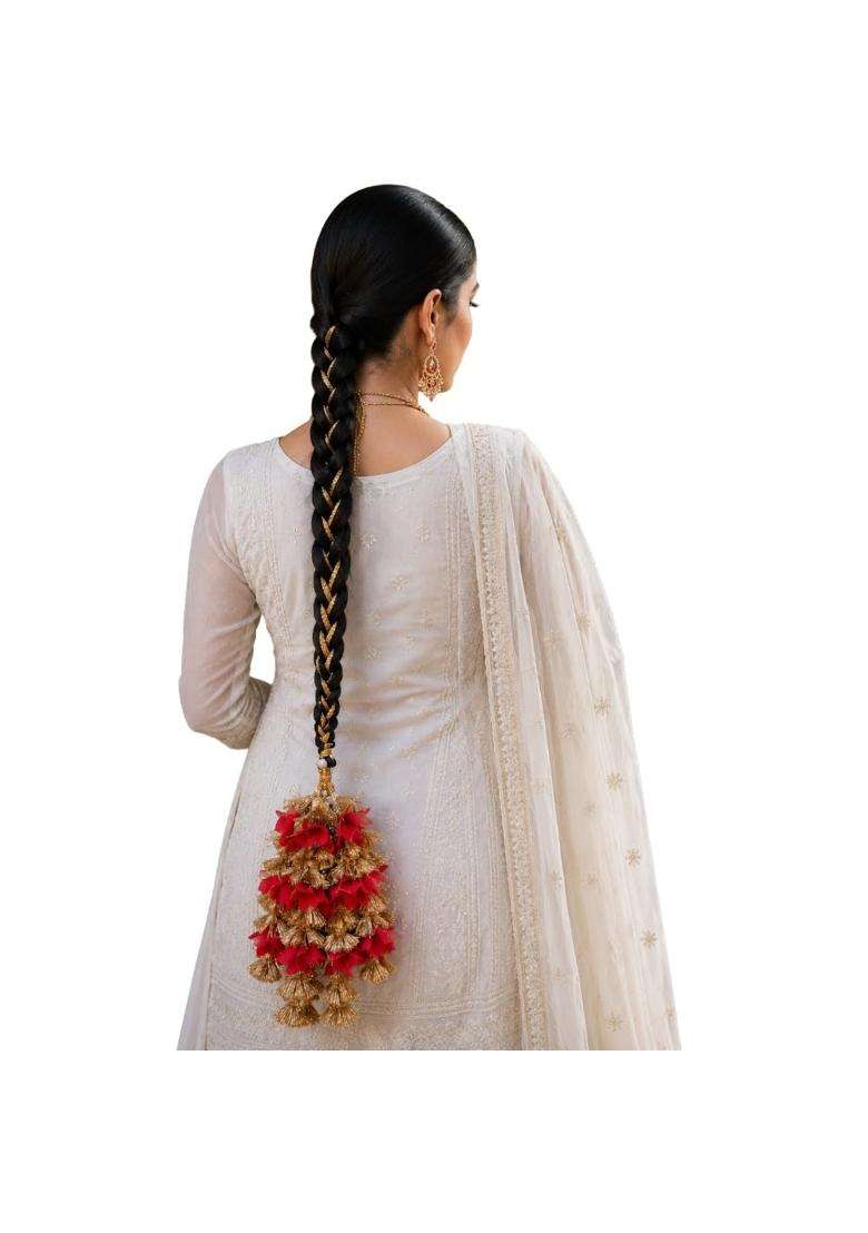 Forever Trend Handmade Punjabi Paranda for Women Traditional Red Mirchi Hair Parandi with Gold Accents - Indya
