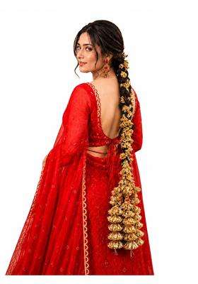 Scrunchify Golden Heavy Paranda for Women Traditional Punjabi Braid Hair Accessory with Fabric Golden Tassels