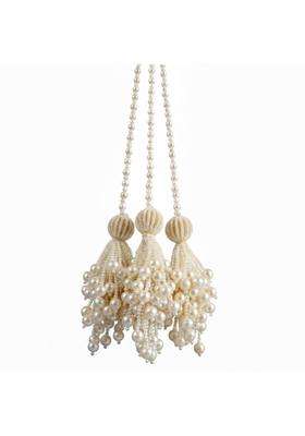 Milapark Crafts Handmade Pearl Hair Parandi for Women Traditional Punjabi Braid Extension with Golden Zardoshi
