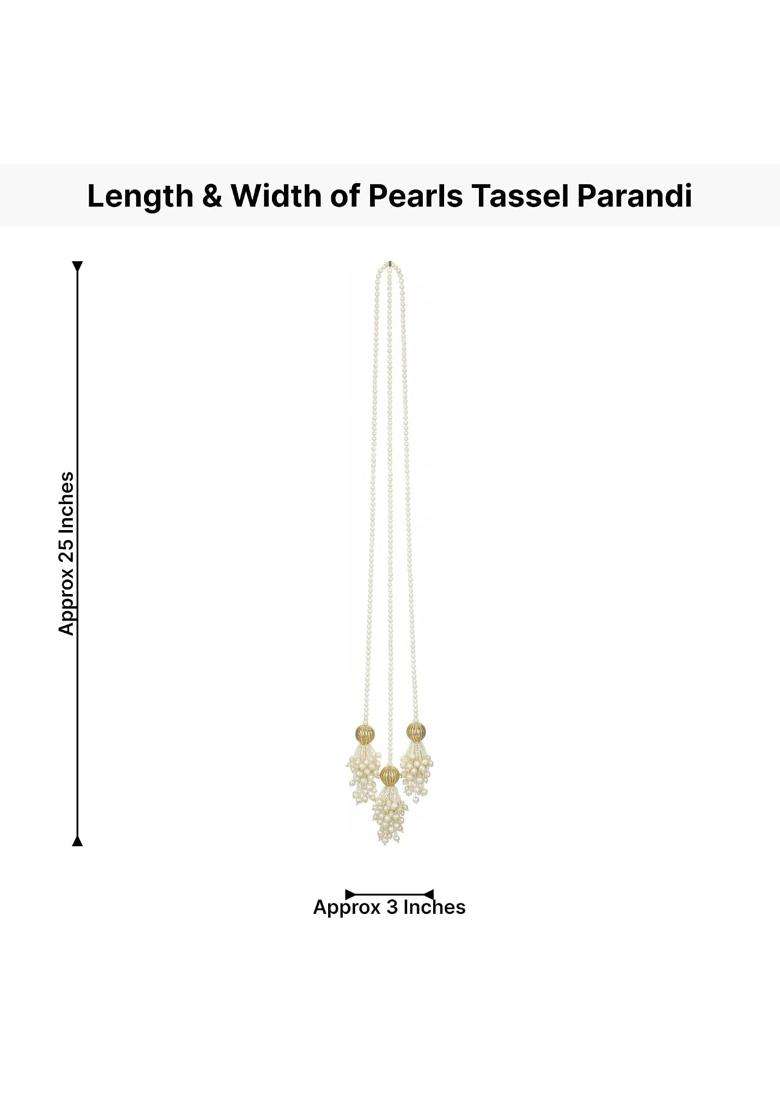 Milapark Crafts Handmade Pearl Hair Parandi for Women Traditional Punjabi Braid Extension with Golden Zardoshi - Indya
