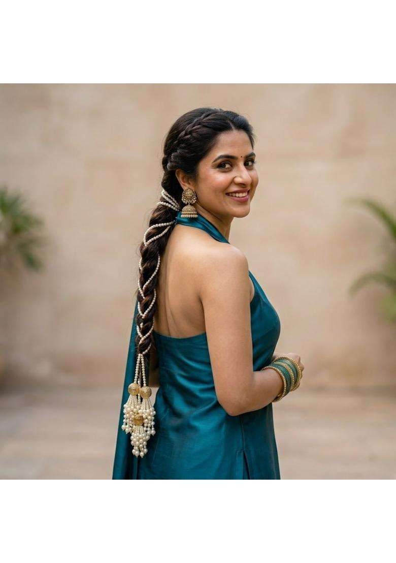 Beyond Products Punjabi Paranda for Women Heavy Stylish Hair Accessory for Hair Pearl White - Indya