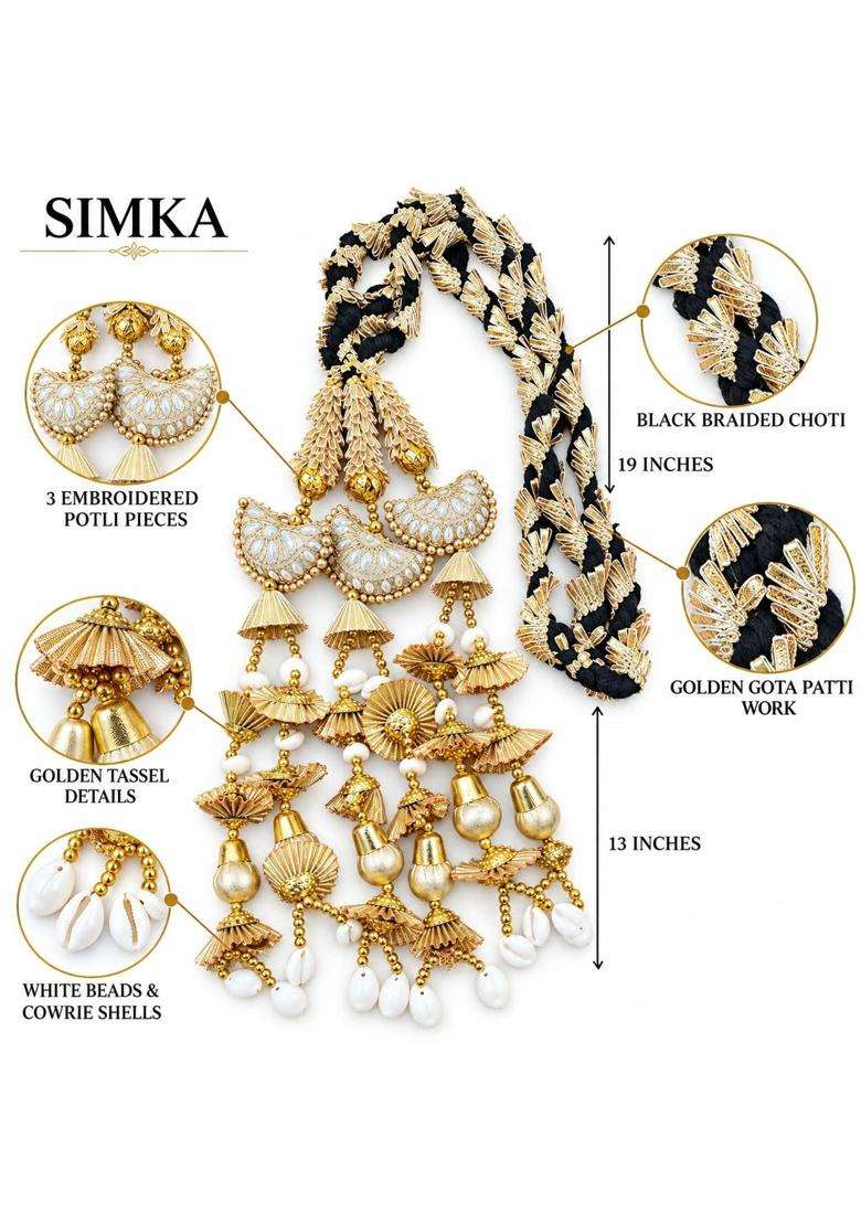 Simka Heavy Lace Design Parandi with Golden Gotapatti Dori Hair Extension Braid Tassles Patiala Shahi Paranda - Indya