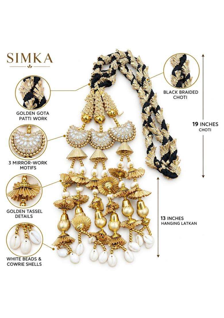Simka Heavy Lace Design Parandi with Golden Gotapatti Dori Hair Extension Braid Tassles Patiala Shahi Paranda - Indya