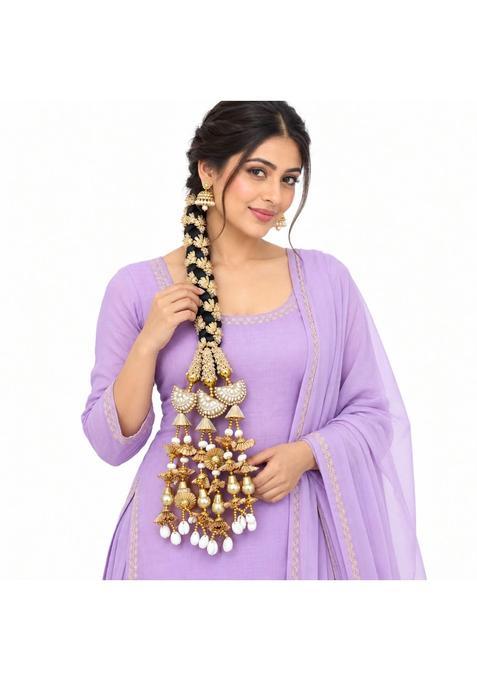 Simka Heavy Lace Design Parandi with Golden Gotapatti Dori Hair Extension Braid Tassles Patiala Shahi Paranda