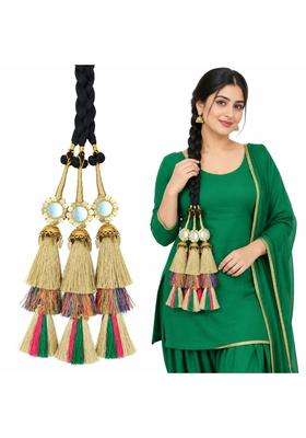 Simka Jhumka and Mirror Punjabi Heavy Design Parandi Hair Extension Braid Tassles Patiala Shahi Paranda Hair