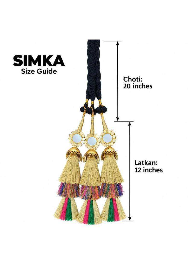 Simka Jhumka and Mirror Punjabi Heavy Design Parandi Hair Extension Braid Tassles Patiala Shahi Paranda Hair - Indya