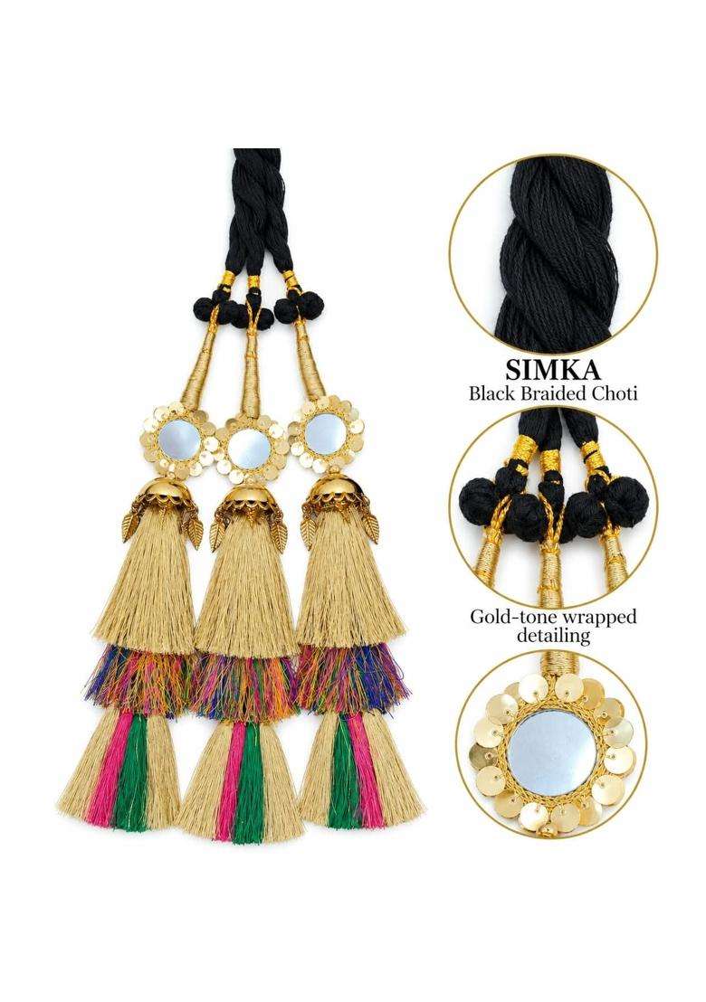 Simka Jhumka and Mirror Punjabi Heavy Design Parandi Hair Extension Braid Tassles Patiala Shahi Paranda Hair - Indya