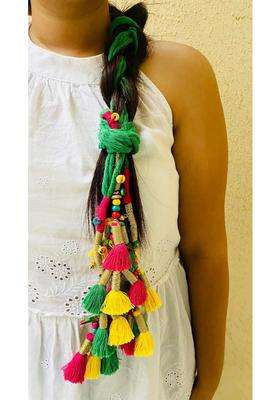 Zippy Flora Handmade Boho Kalee Parandi Green Traditional Paranda Hair Accessory with Decorative Braid Tassels