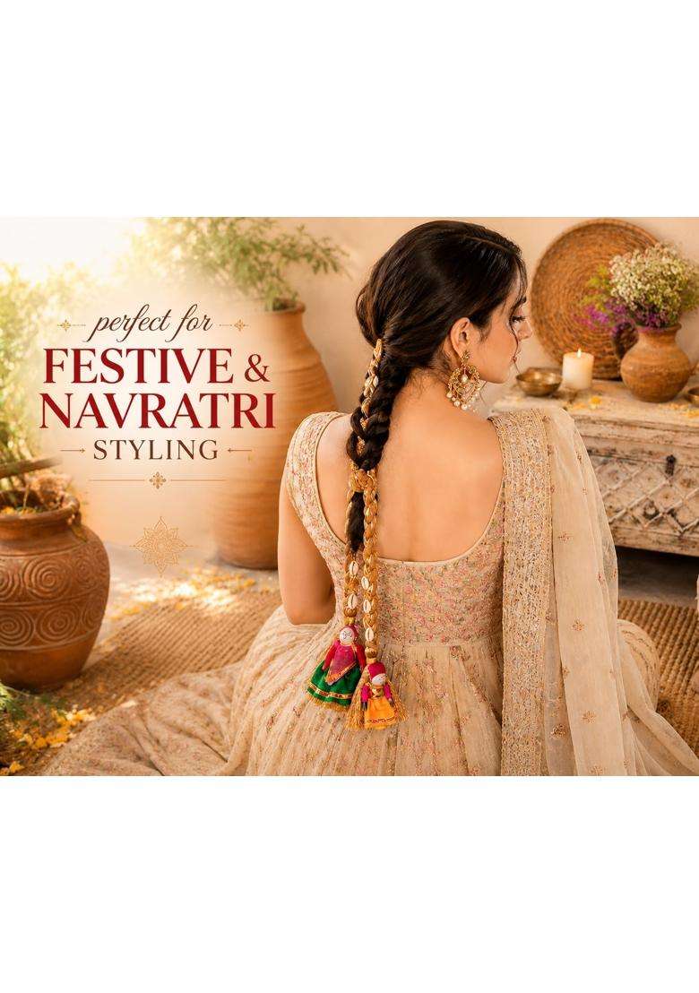 Zippy Flora Desi Jodi Parandi Brown Handmade Boho Traditional Hair Accessory - Indya