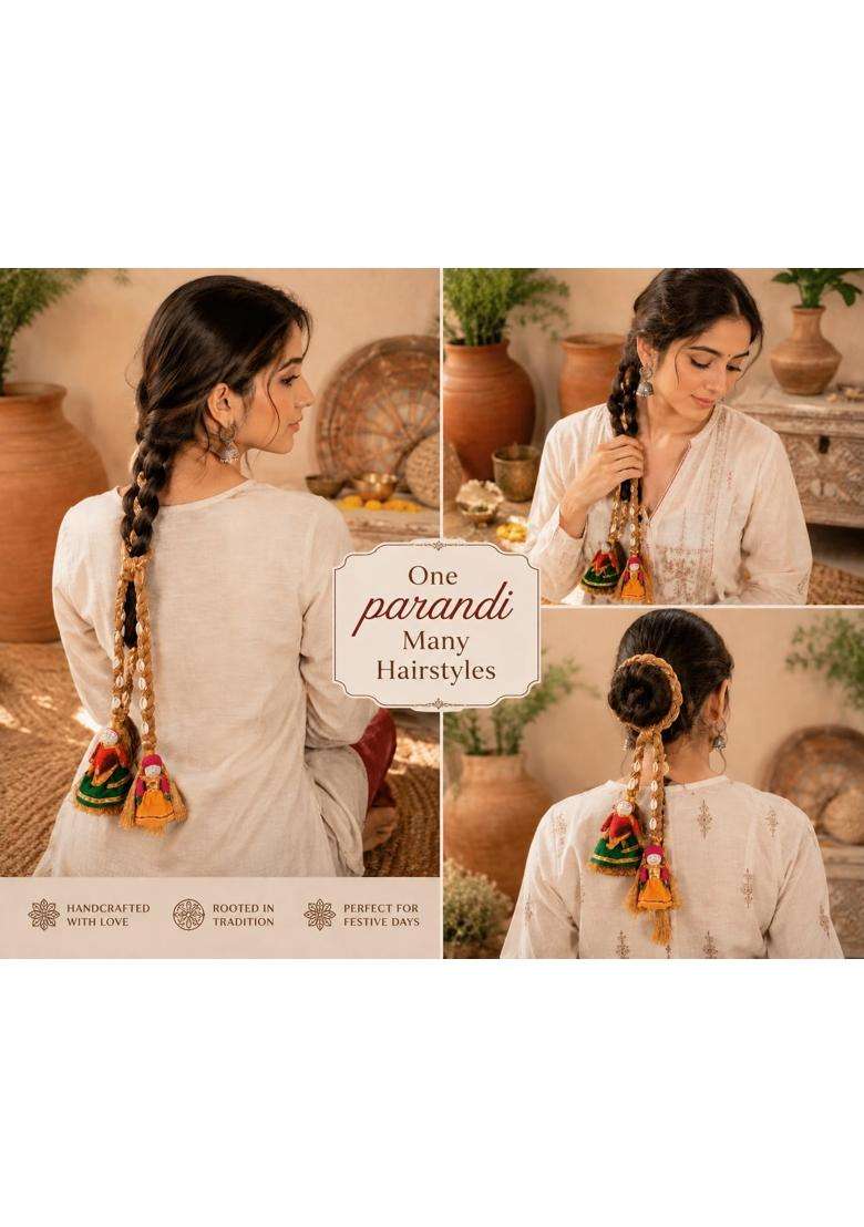 Zippy Flora Desi Jodi Parandi Brown Handmade Boho Traditional Hair Accessory - Indya