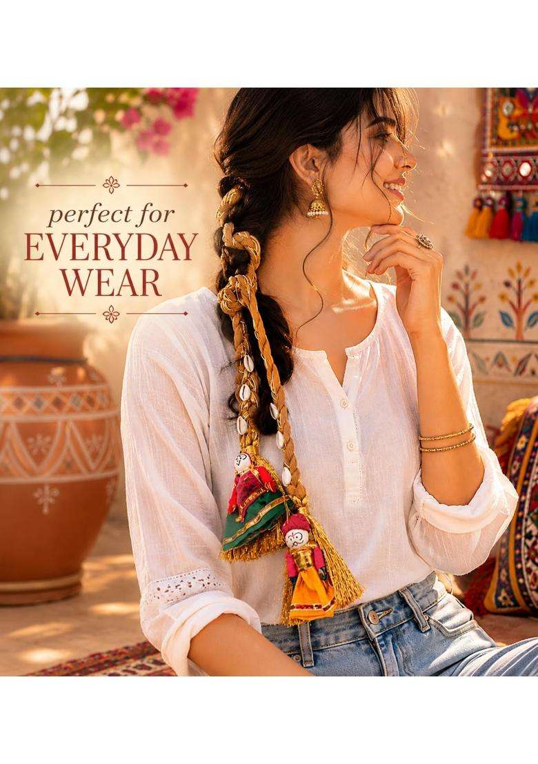 Zippy Flora Desi Jodi Parandi Brown Handmade Boho Traditional Hair Accessory - Indya