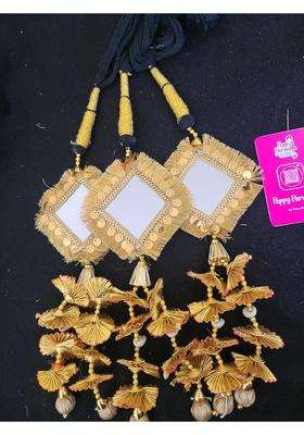 Peppy Paranda Princess Gold Square Mirror Paranda Traditional Punjabi Hair Accessory with Gota Tassels
