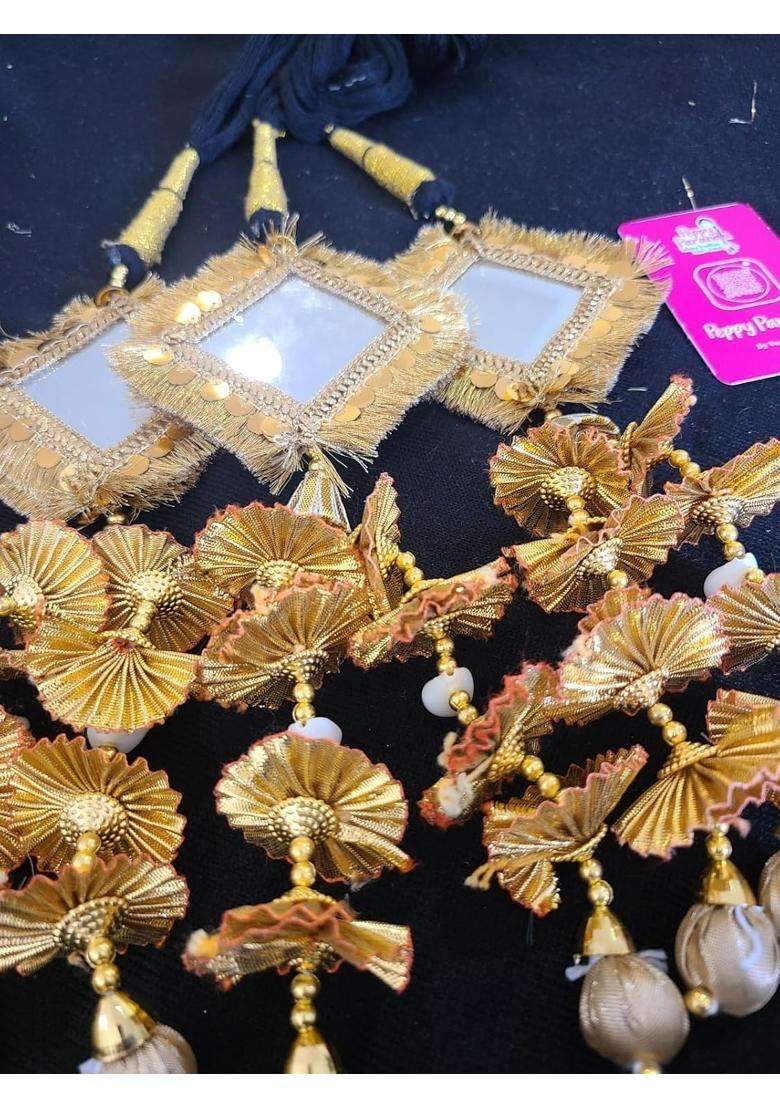 Peppy Paranda Princess Gold Square Mirror Paranda Traditional Punjabi Hair Accessory with Gota Tassels - Indya