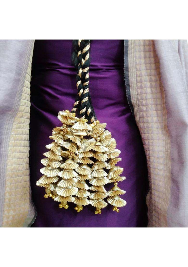 Gold Ghungru Gota Phul Tassel Paranda Hair Extension for Women and Girls Traditional Punjabi Braid Accessory - Indya