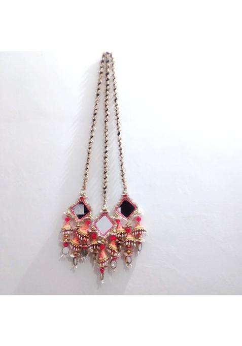 Pink Gulabi Mirror and Pearl Latkan Paranda Bridal Hair Accessory Hair Accessories