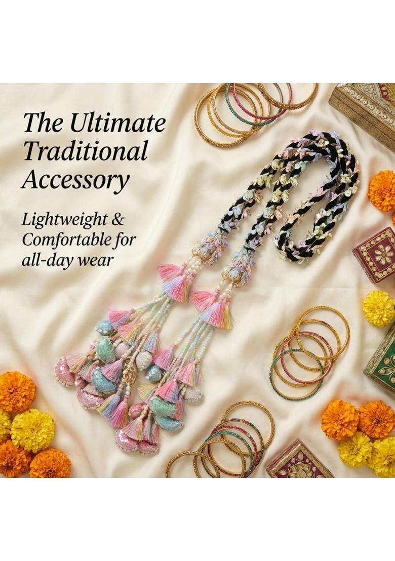 Punjabi Paranda Hair Braid Accessory Multicolor Tassel and Pearl Embellished - Indya