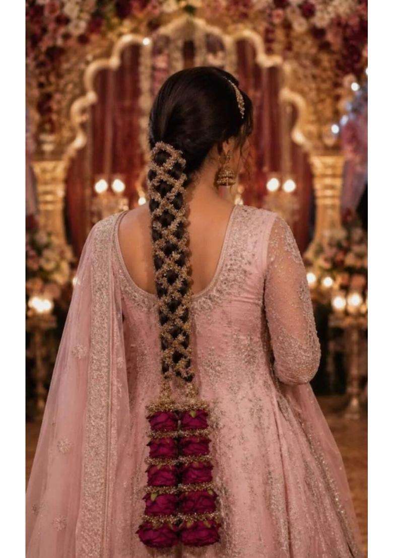 Ecomshrijee Rose Design Paranda Parandi Braid Tassles Hair Accessory for Women and Girls Hair Extension Choti - Indya