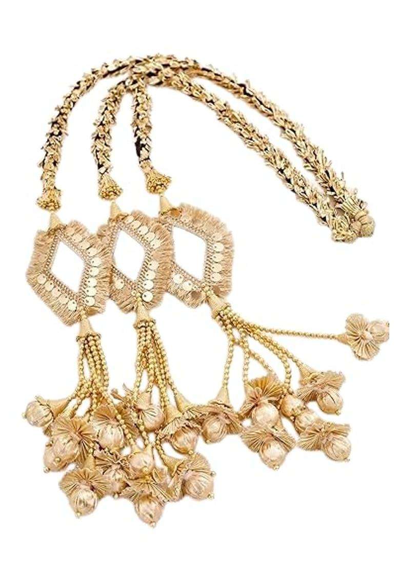 Diamond Shape Golden Paranda for Women Traditional Punjabi Hair Accessory with Tassels - Indya