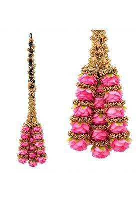 Prityka Traditional Hair Paranda for Women Braid Extension Artificial Pink Rose Flower Gajra Tassel Pack of 1