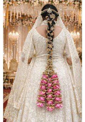 Pink Rose Punjabi Paranda Bridal Hair Accessory Gold and Pink Traditional Wedding Braid Extension