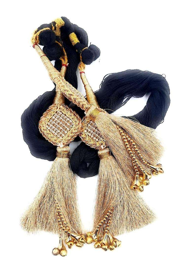 Simka Jhumka and Ghungroo Heavy Design Punjabi Paranda Hair Extension Braid Tassles Patiala Shahi Parandi Hair - Indya