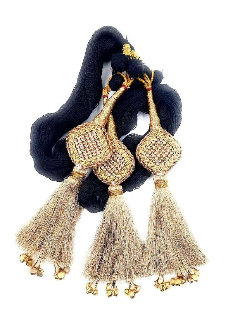 Simka Jhumka and Ghungroo Heavy Design Punjabi Paranda Hair Extension Braid Tassles Patiala Shahi Parandi Hair - Indya