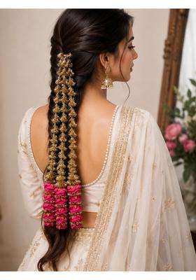 Ecomshrijee Rose Design Paranda Parandi Braid Tassles Hair Accessory for Women and Girls Hair Extension Choti