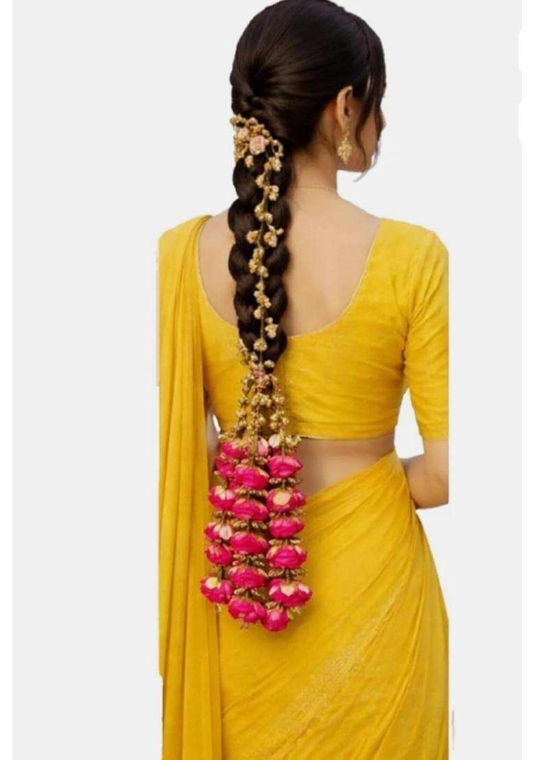 Ecomshrijee Rose Design Paranda Parandi Braid Tassles Hair Accessory for Women and Girls Hair Extension Choti - Indya
